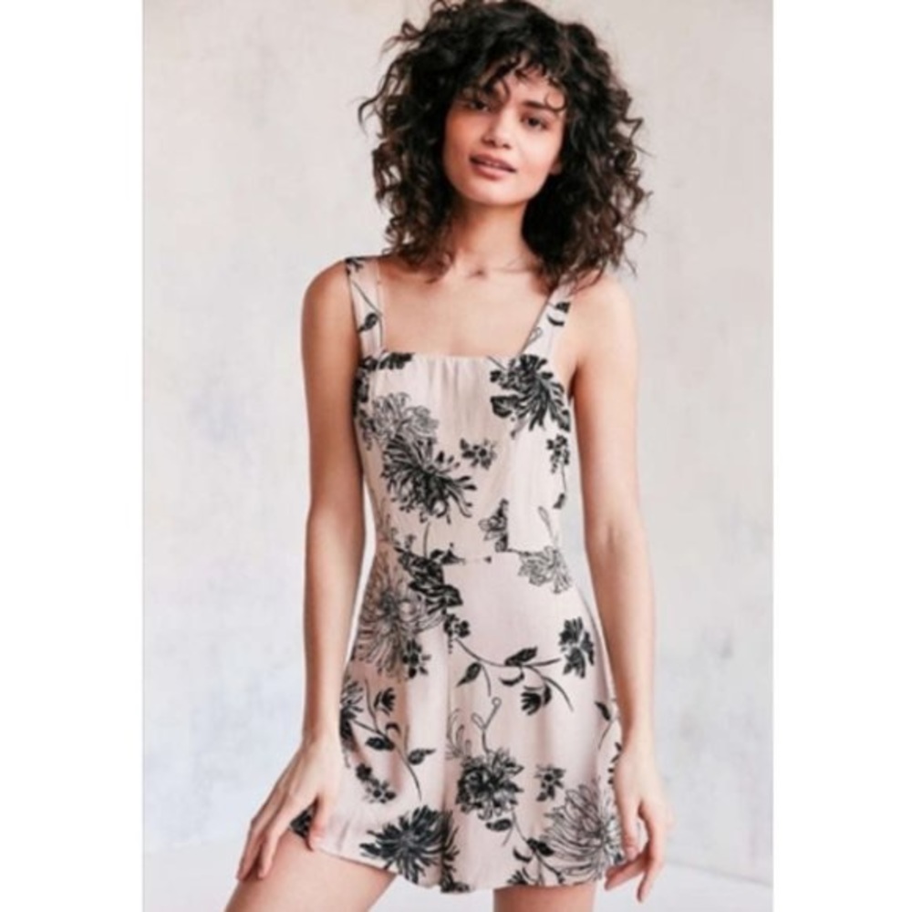 UO Black and Beige Floral Print Romper